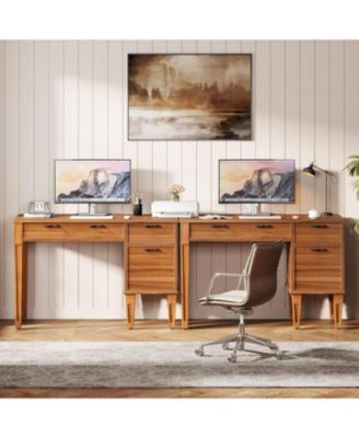 47" Computer Desk with 3 Drawers, Farmhouse Office Desk with Storage, Wood Teacher Desk Writing Table with File Drawers for Home Office, Bedroom, Study