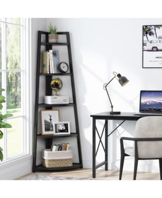 5 Tier Industrial Corner Bookshelf Bookcase,70 inch Tall Corner Shelf,Industrial Corner Ladder Shelf Plant Stand