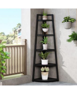 5 Tier Industrial Corner Bookshelf Bookcase,70 inch Tall Corner Shelf,Industrial Corner Ladder Shelf Plant Stand