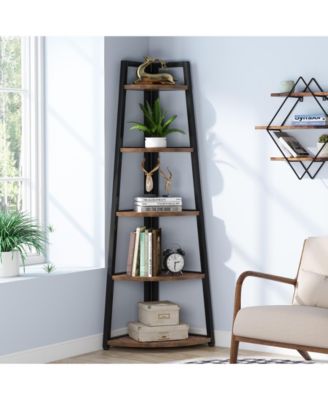 5 Tier Industrial Corner Bookshelf Bookcase,70 inch Tall Corner Shelf,Industrial Corner Ladder Shelf Plant Stand