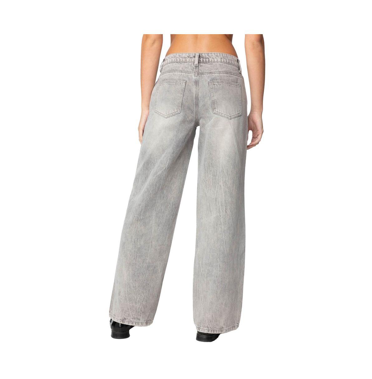 Edikted Women's Magda Low Rise Acid Wash Jeans - Gray-washed