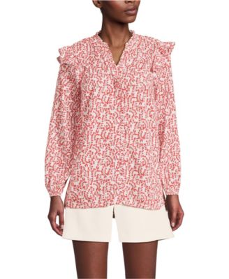 Women's Cotton Voille Ruffle Front Blouse