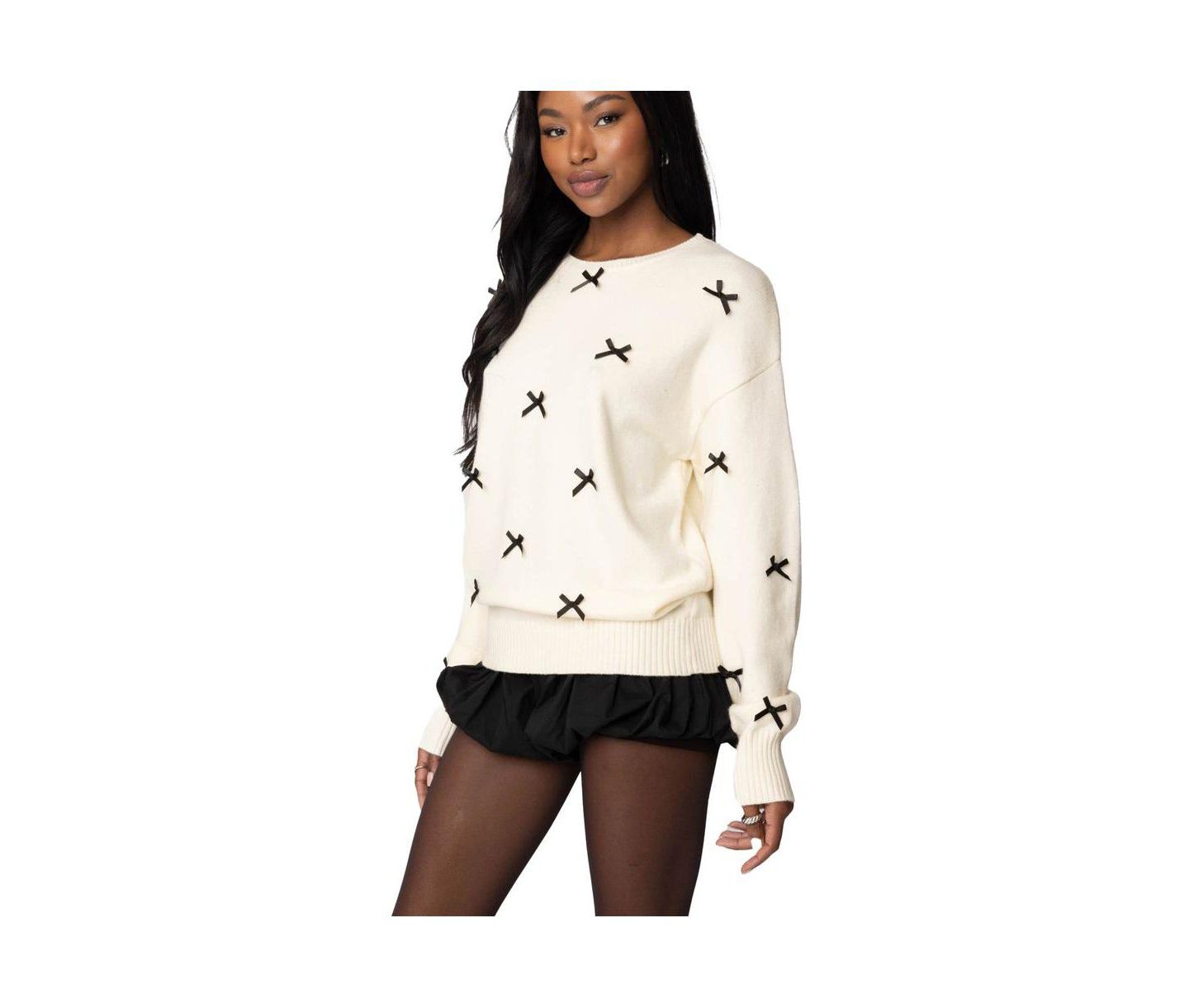 Женский свитер Edikted Satin Bow Oversized Sweater, цвет: Кремовый — фото 2
