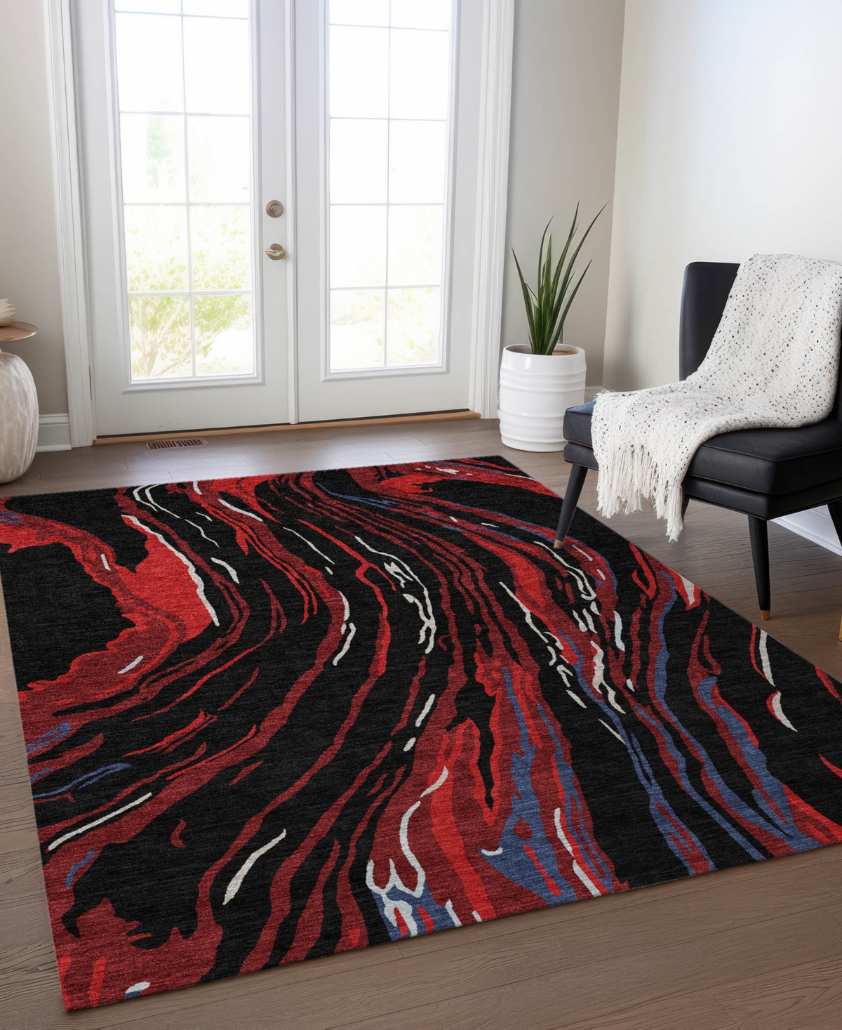 Addison Chantille Machine Washable Acn1037 5'x7'6" Area Rug In Black