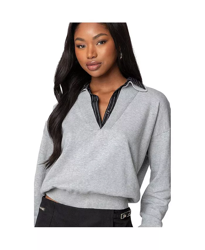 Womens Rue Double Collared Sweater