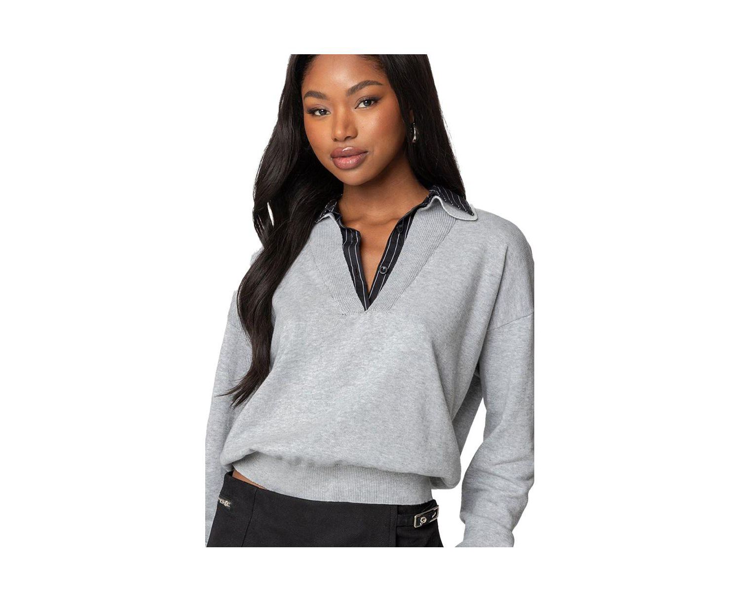 Womens Rue Double Collared Sweater