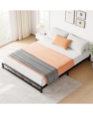 Queen Size Bed Frame, Metal Low Platform Bed Frame, with Wavy Pattern, Metal Slat Support