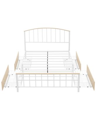 Queen Platform Bed Frame with Headboard & Footboard, Platform Bed Frame with 4 Storage Drawers