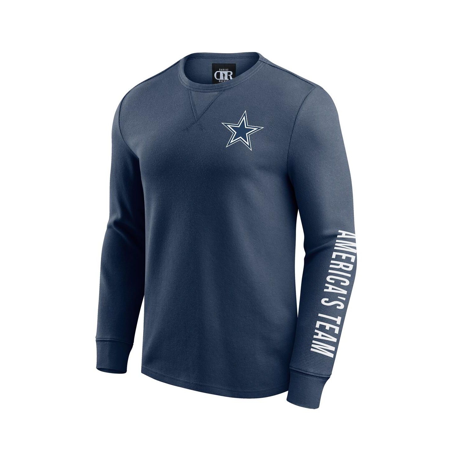 Мужская футболка Fanatics Navy Dallas Cowboys Washed Waffle-Knit Long Sleeve — фото 4