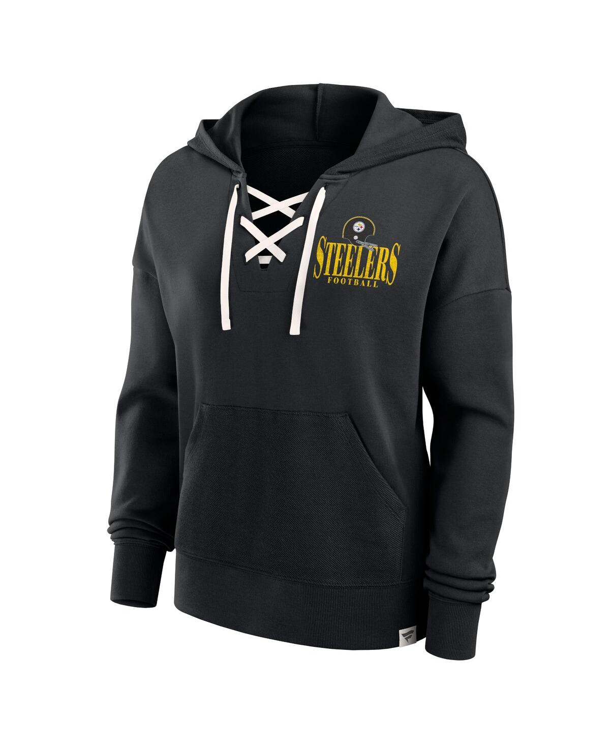 Fanatics Women'sPittsburgh Steelers Blitz Left Lace-Up Pullover Hoodie - Black