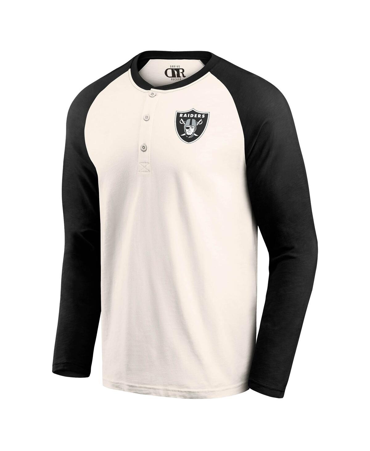 Fanatics Men'sBlack Las Vegas Raiders Raglan Henley T-Shirt - Cream, Black