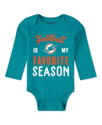 Baby Boys and Girls Miami Dolphins Three-Piece Turn Me Around Bodysuits Pant Set