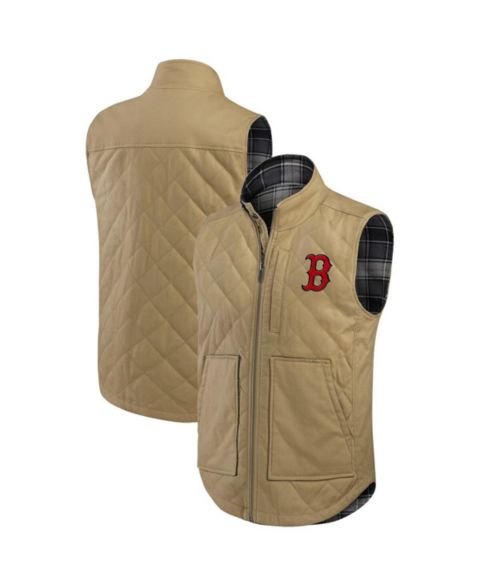 Мужской жилет Fanatics Darius Rucker Collection by Tan/Charcoal Boston Red Sox Reversible Canvas Plaid Patch Full-Zip Vest