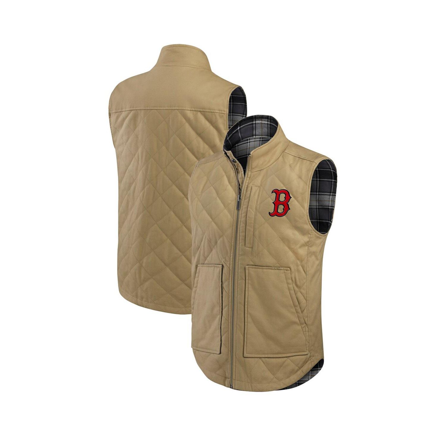 Darius Rucker Collection by Men's Tan/Charcoal Boston Red Sox Reversible Canvas Plaid Patch Full-Zip Vest