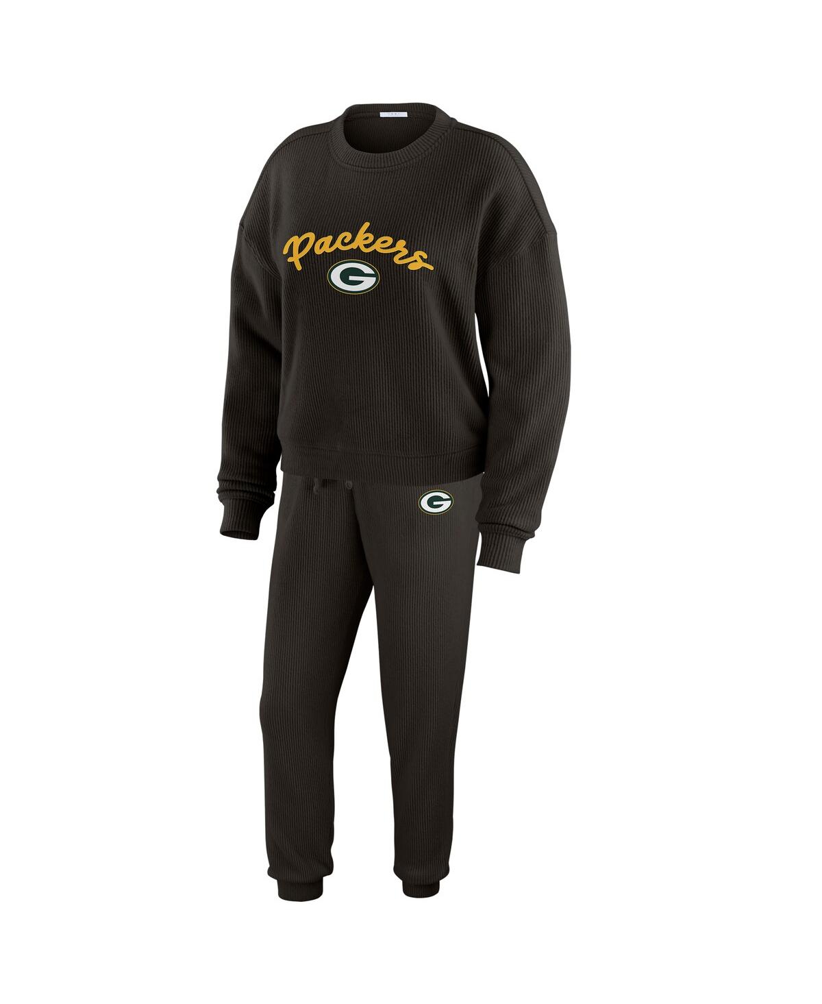 Women's Cream Green Bay Packers Knitted Tri-blend Long Sleeve T-shirt Pants Lounge Set - Black