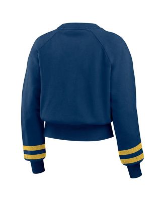 Women's Navy Milwaukee Brewers Vintage Washed Cropped Pullover Sweatshirt
