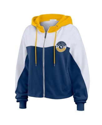 Women's Navy West Virginia Mountaineers Color-Block Full-Zip Hoodie