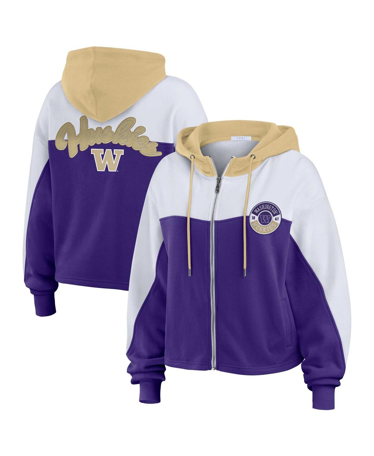 Wear By Erin Andrews Women's Purple Washington Huskies Color-block Full-zip Hoodie In Purple
