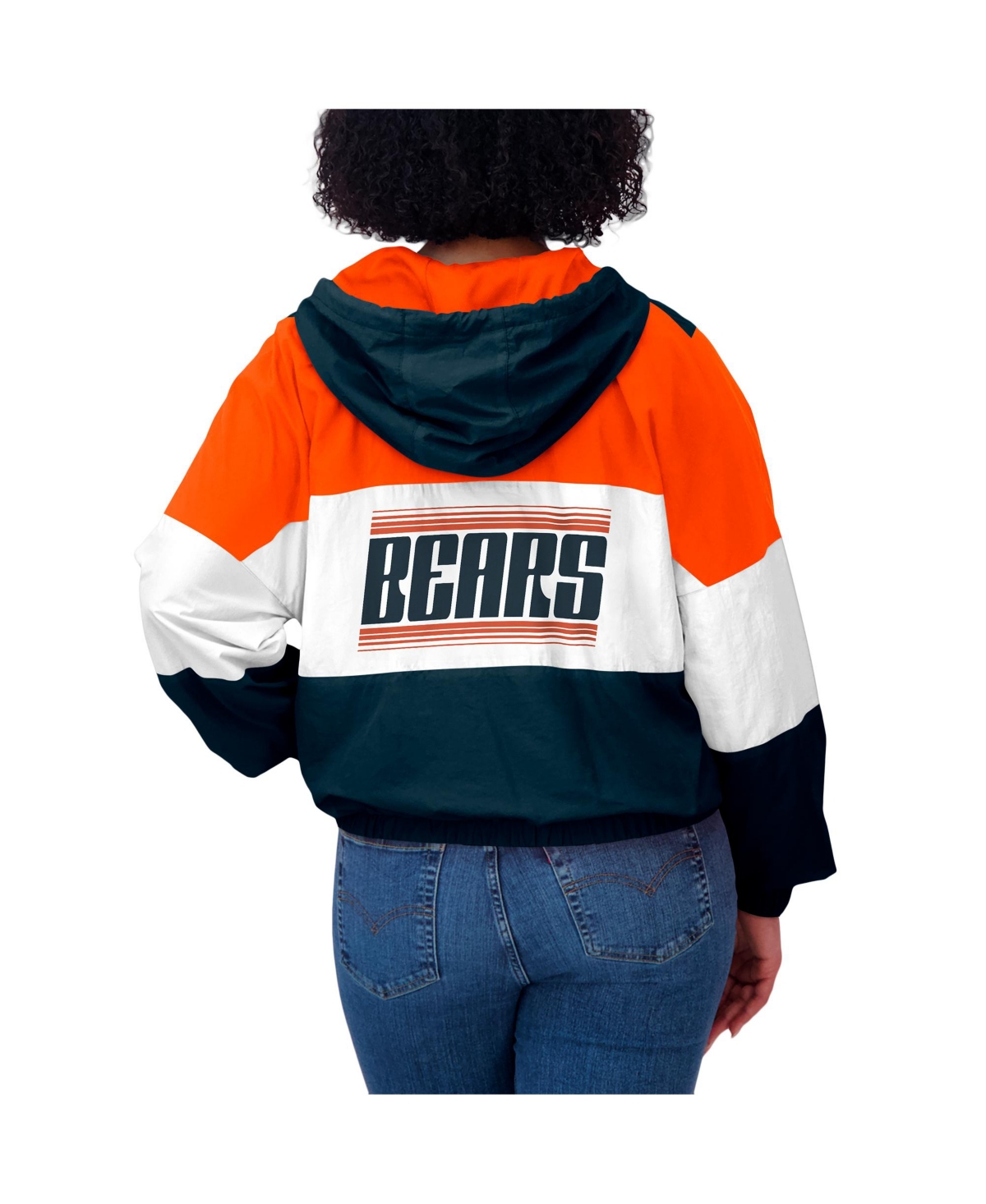Wear By Erin Andrews Chicago Bears Women's Plus Size Color Block Full-zip Windbreaker Jacket In Navy