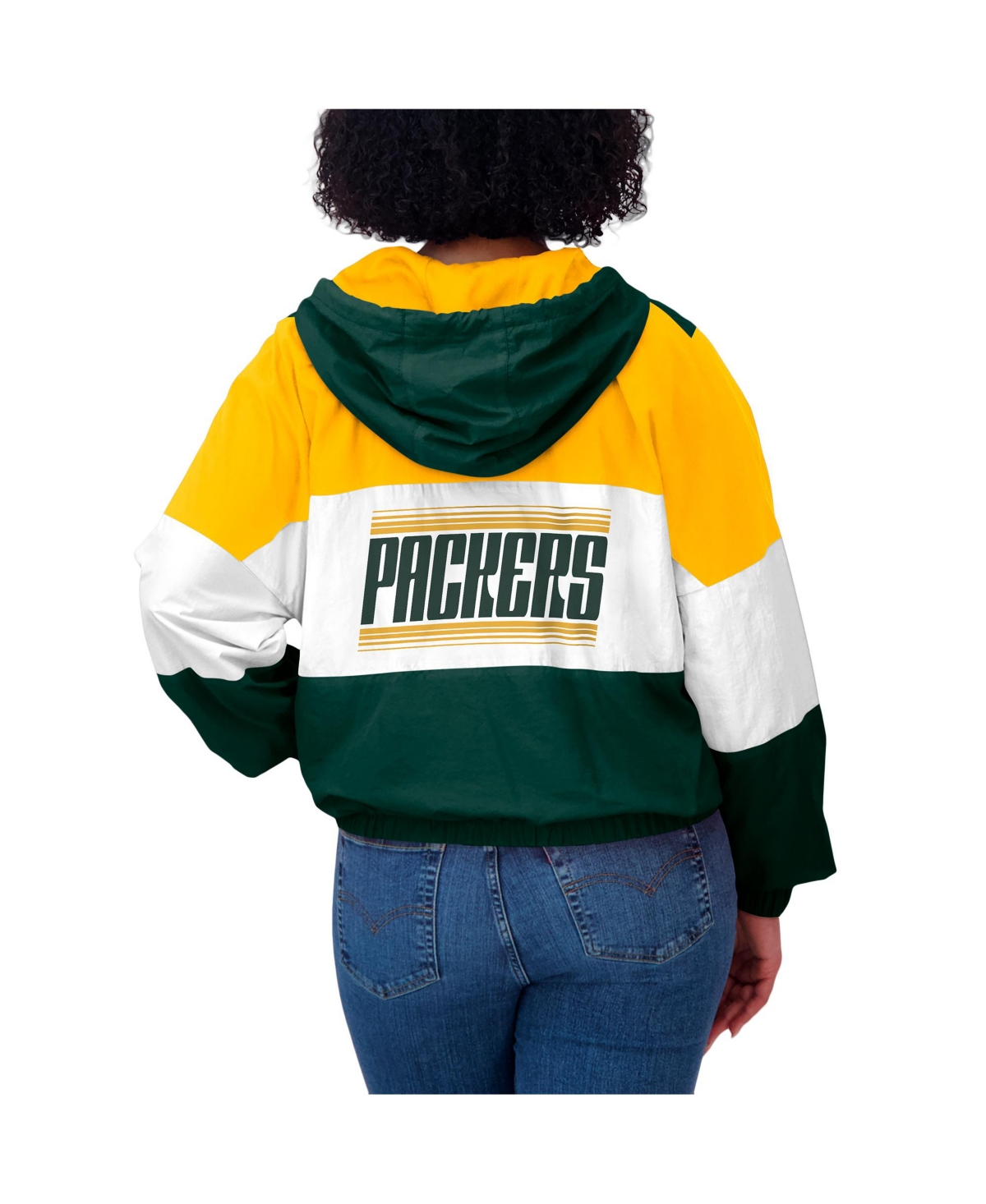 Wear By Erin Andrews Women's Green Green Bay Packers Color Block Full-zip Windbreaker Jacket In Green,yellow