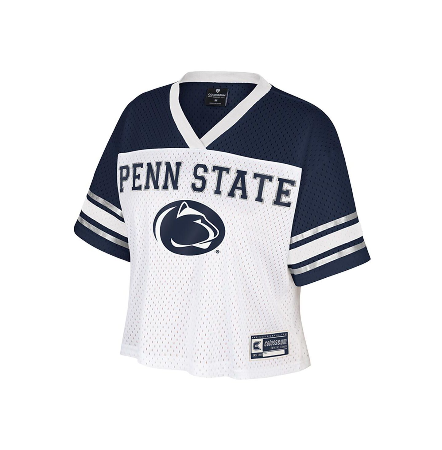 Женский топ Colosseum White Penn State Nittany Lions Treasure Cropped Football Jersey — фото 2
