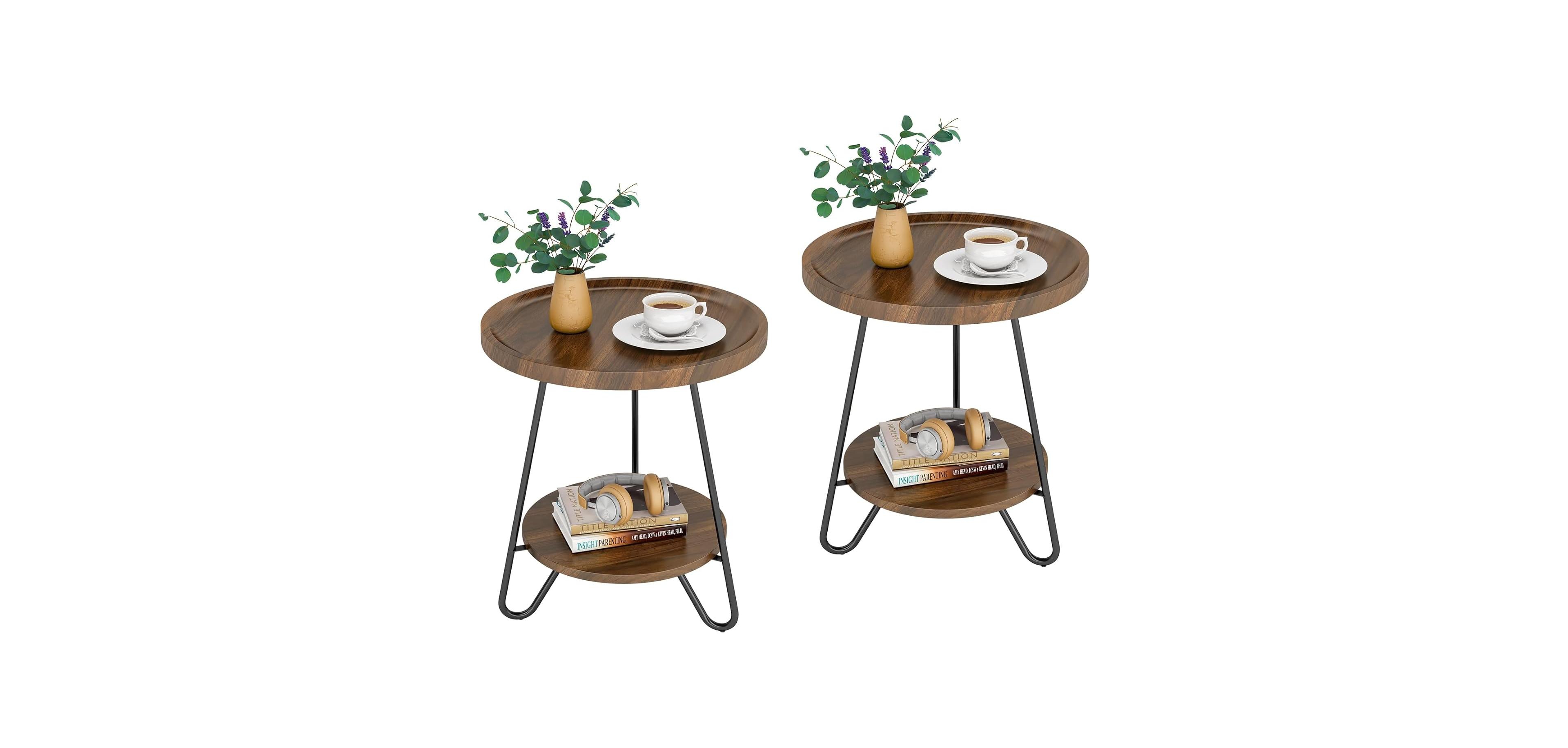 Tribesigns 2-Tier End & Side Table with Metal Legs Set of 2, Modern Industrial Beside Table, Small Accent Table Snack Table