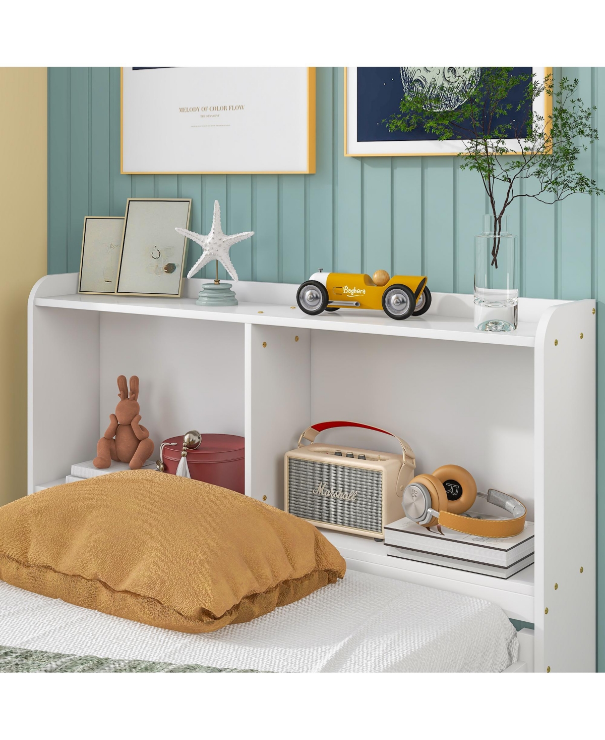 Slickblue Twin Bed with Bookcase, Twin Trundle, and Drawers - StylishBedroom Furniture for Space-Saving Storage - White