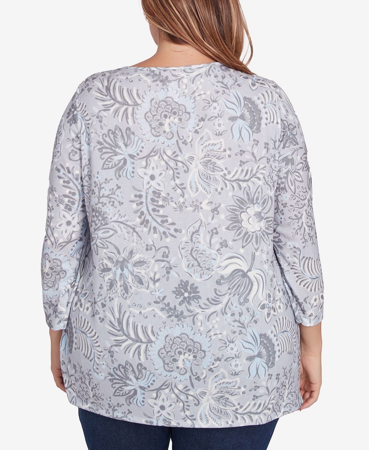 Hearts Of Palm Plus Size Blue My Mind Tunic Top In Mink Multi