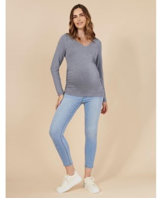 Maternity Motherhood V-Neck Side-Ruched Long Sleeve Tee