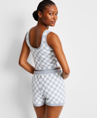 Women's Checkered Loungewear Bralette Short Set, Exclusively at Macy's