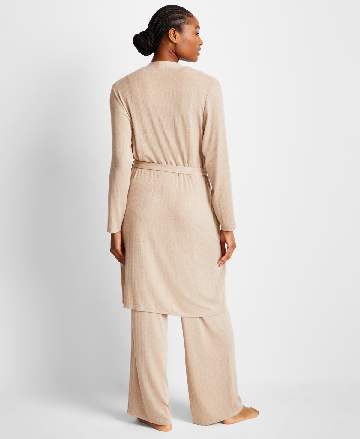 State Of Day Women's Pointelle Long Open-front Wrap, Exclusively At Macy's In Peanut Heather