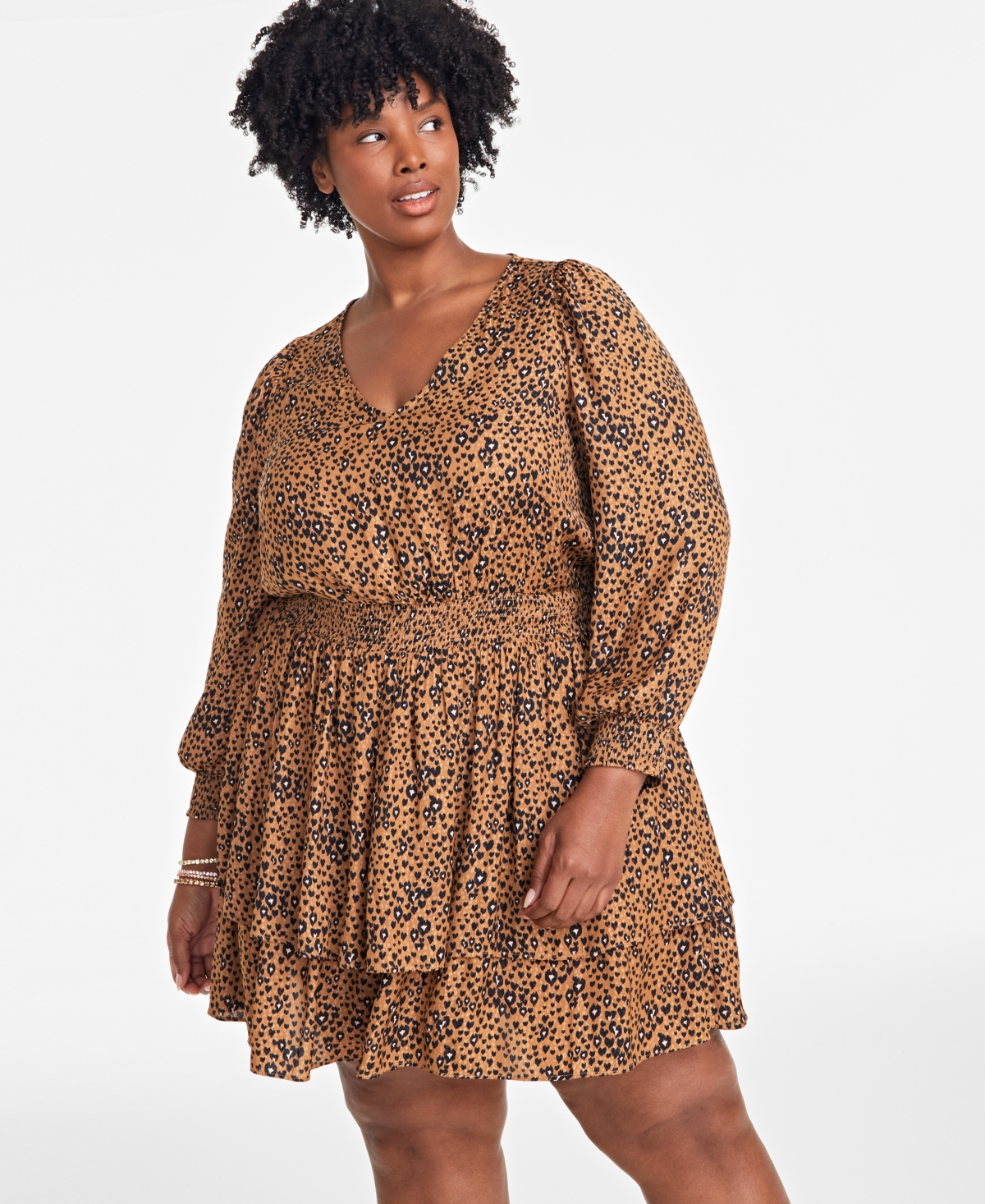On 34th Trendy Plus Size Wild Hearts Tiered Minidress, Exclusively at Macy's