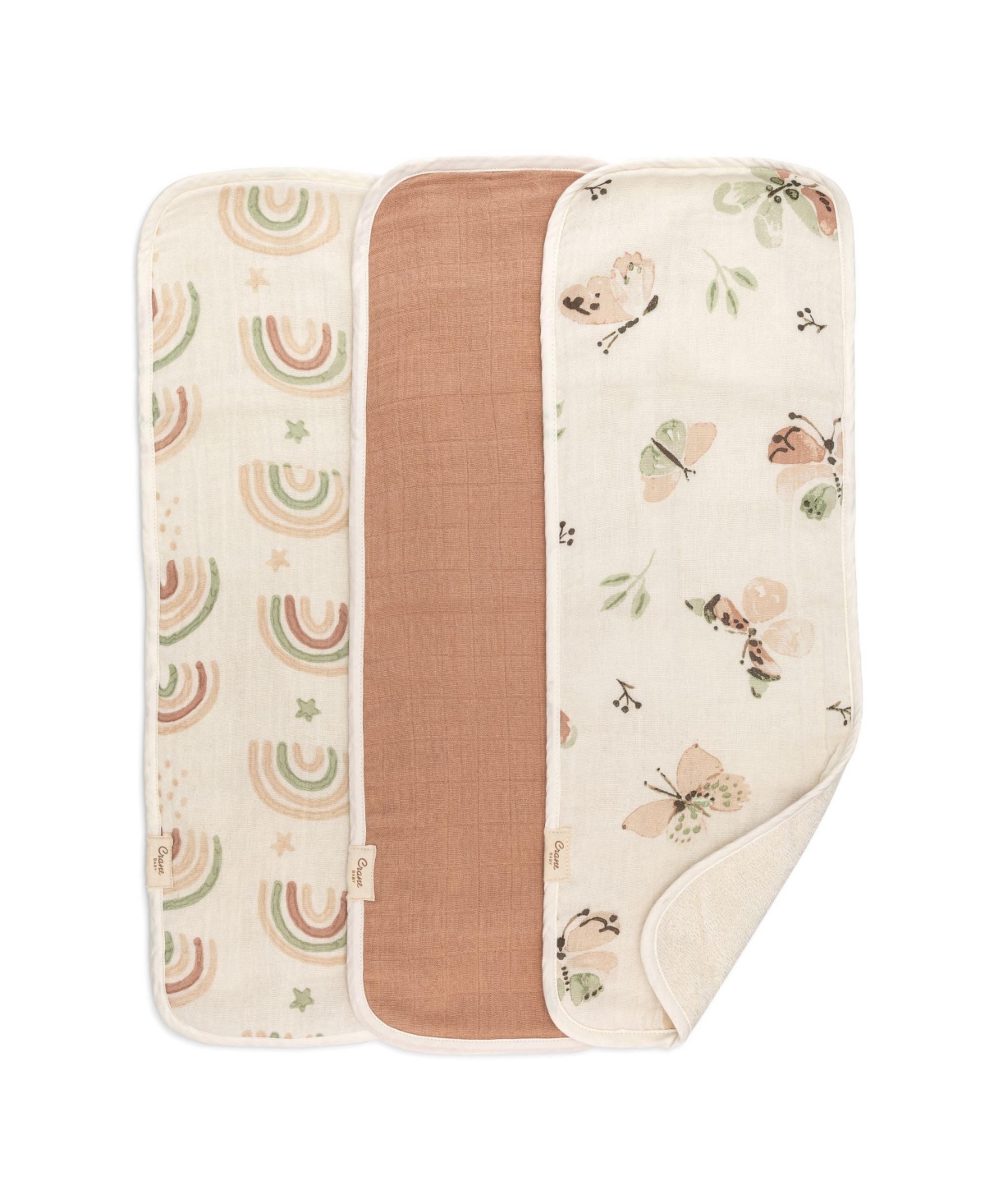 Crane Baby Parker Burp Cloth Rainbow/butterfly 3-piece Set In Beige