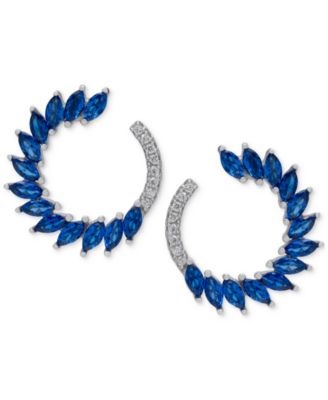 Macy's - Blue Spinel (1-1/5 ct. t.w.) & Lab Grown White Sapphire (1/20 ct. t.w.) Marquise Spiral Hoop Earrings in Sterling Silver , 0.67"