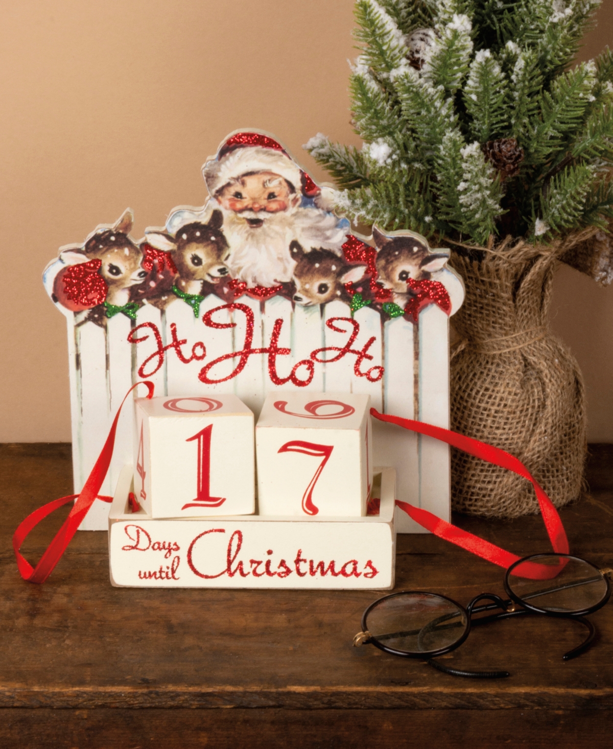 Primitives By Kathy Santa Days Until Christmas Block Countdown In Red,white