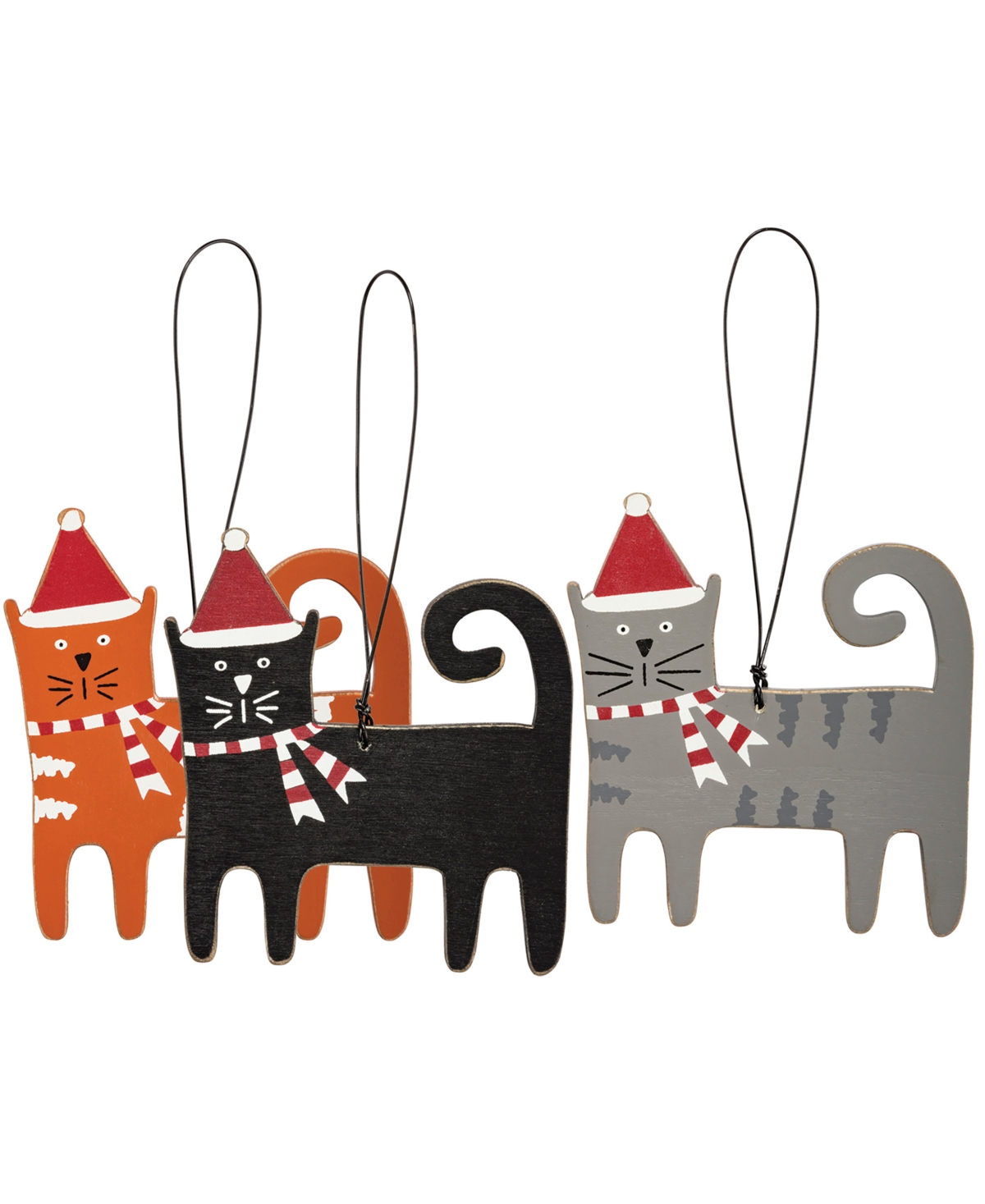 Primitives by Kathy Christmas Cats Ornament Set -Black/Grey