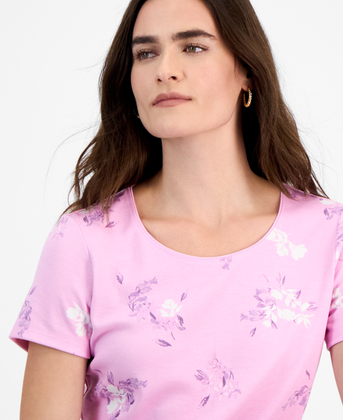 Style & Co Women's Printed Scoop-neck Short-sleeve T-shirt, Exclusively At Macy's In Pink Floral