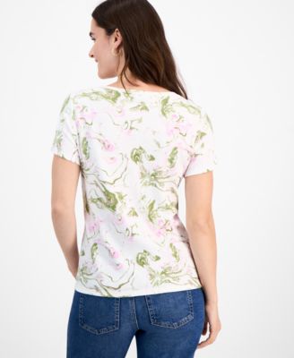 売れ筋商品|||スタイルアンドコー カットソー トップス レディース Petite Printed Short-Sleeve Henley Top, Exclusively at Macy's Paige Black Style & Co Petite Printed Short-Sleeve Henley Top