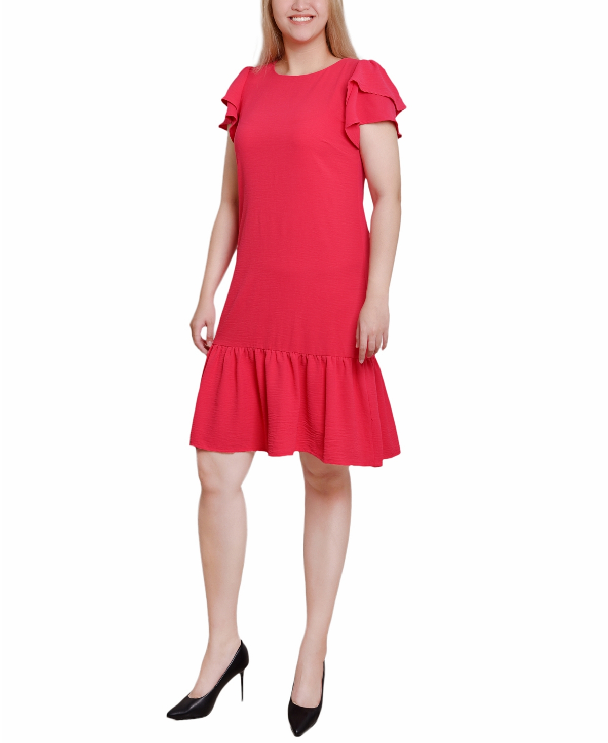 Ny Collection Women's Double Layer Flutter Sleeve Dress In Raspberry