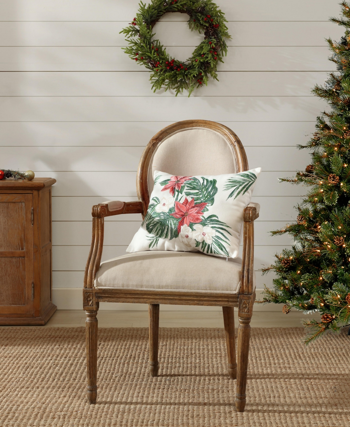 Tommy Bahama Home Festive Palms Felt Decorative Pillow, 15" X 20" In Ivory,red,green