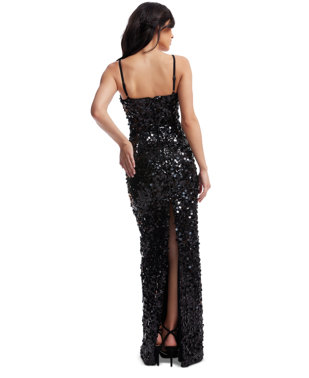 DRESS THE POPULATION WOMEN'S CAMMIE PLUNGE SEQUIN GOWN 