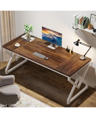 Large Office Computer Desk with Extra Thick Wooden Tabletop and Metal Frame, 63 Inch Executive Desk for Home Office