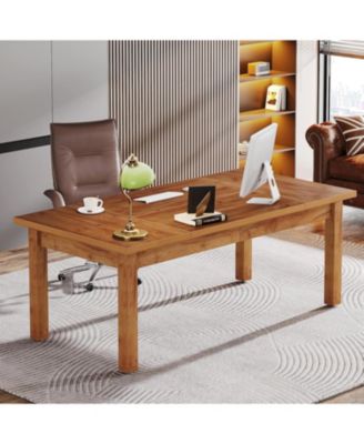 70 Inch Large Computer Desk, Farmhouse Office Desk Writing Study Desk with Solid Wood Leg's, Executive Desk with Thickened Frame and Board