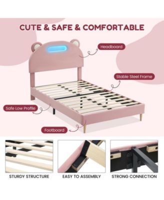 LED Twin Bed Frame with  Upholstered Adjustable Headboard, Velvet Platform, Wooden Slat Support, Noise-Free, No Box Spring Needed, Easy Assembly