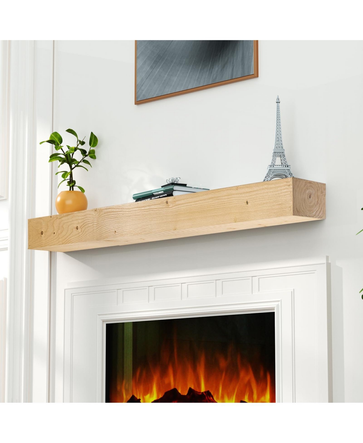 Lovmor Solid Pine Wood Cap-Shelf Mantel Natural