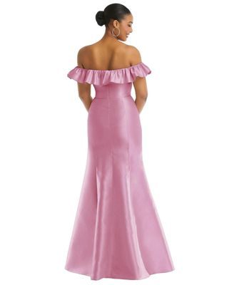 Women's Off-the-Shoulder Ruffle Neck Satin Trumpet Gown