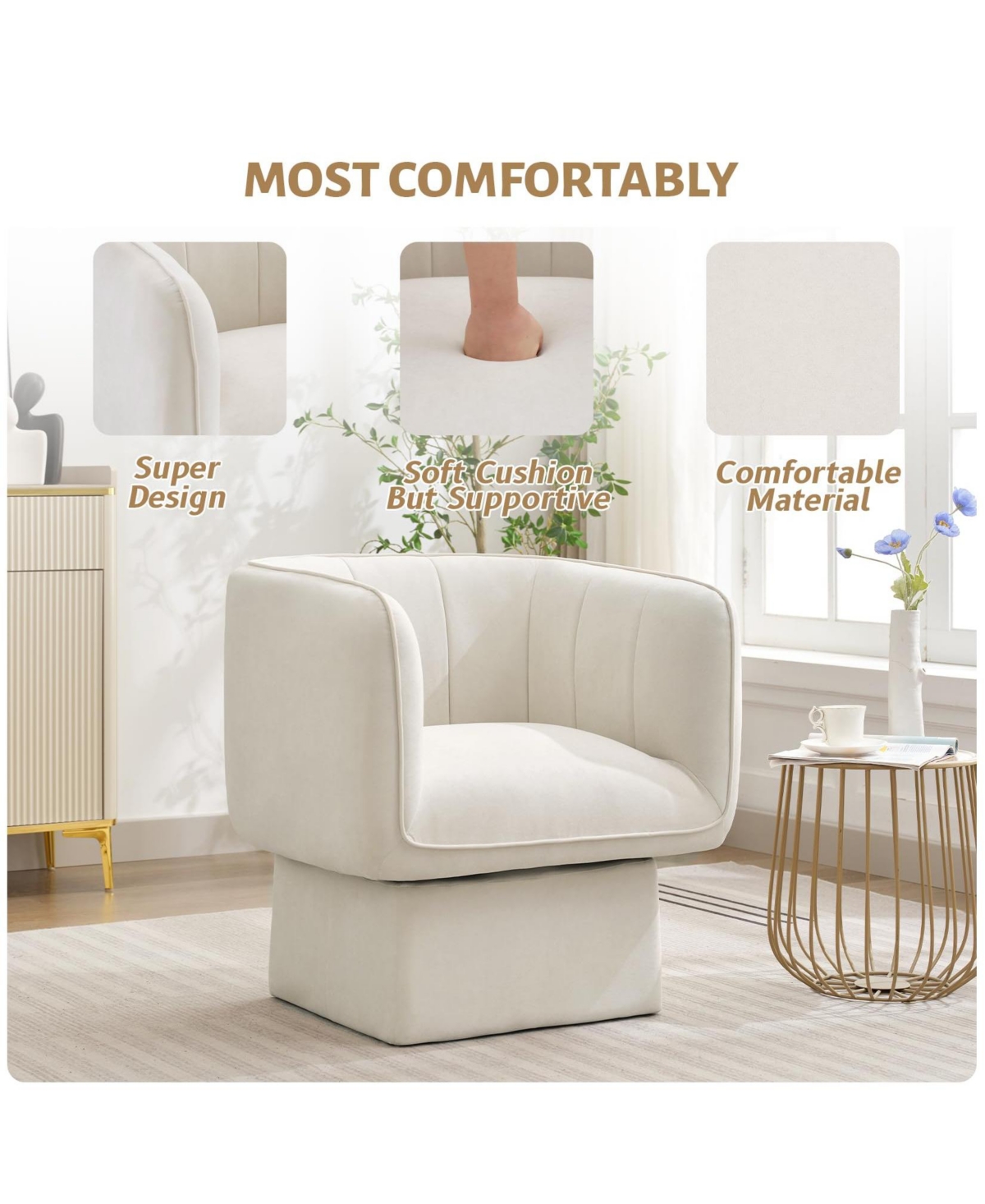 gaomon Swivel Accent Chair, Mid-Century 360° Round Armchair for Bedroom, Living Room, Office & Waiting Room