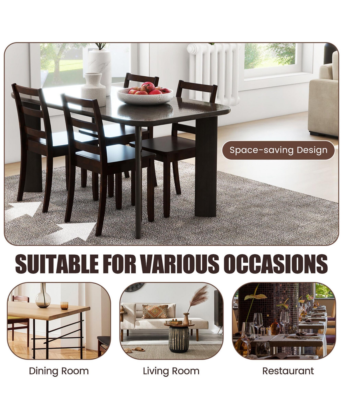 Gymax Set of 4 Dining Chairs Ladder Back Armless Side Chair w/ Solid Rubber Wood Legs
