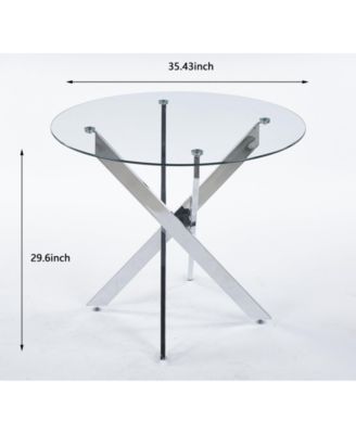 Streamdale Modern Glass Dining Table with Metal Cross Legs