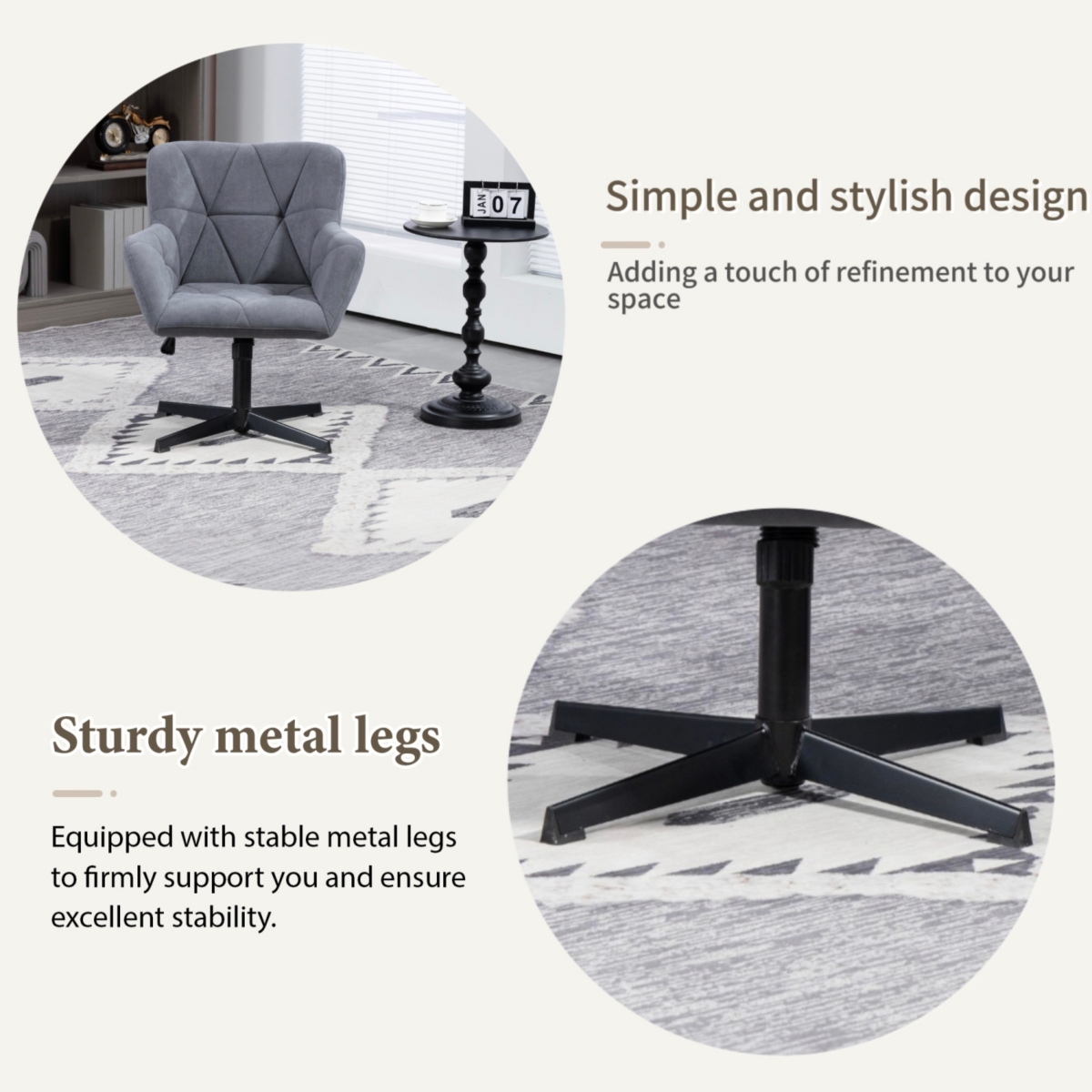Streamdale Furniture Modern Velvet Desk Chair Swirl Office Chair No Wheels Comfy Computer Task Chair Metal Legs Upholstered Accent Arm Chair for Livin